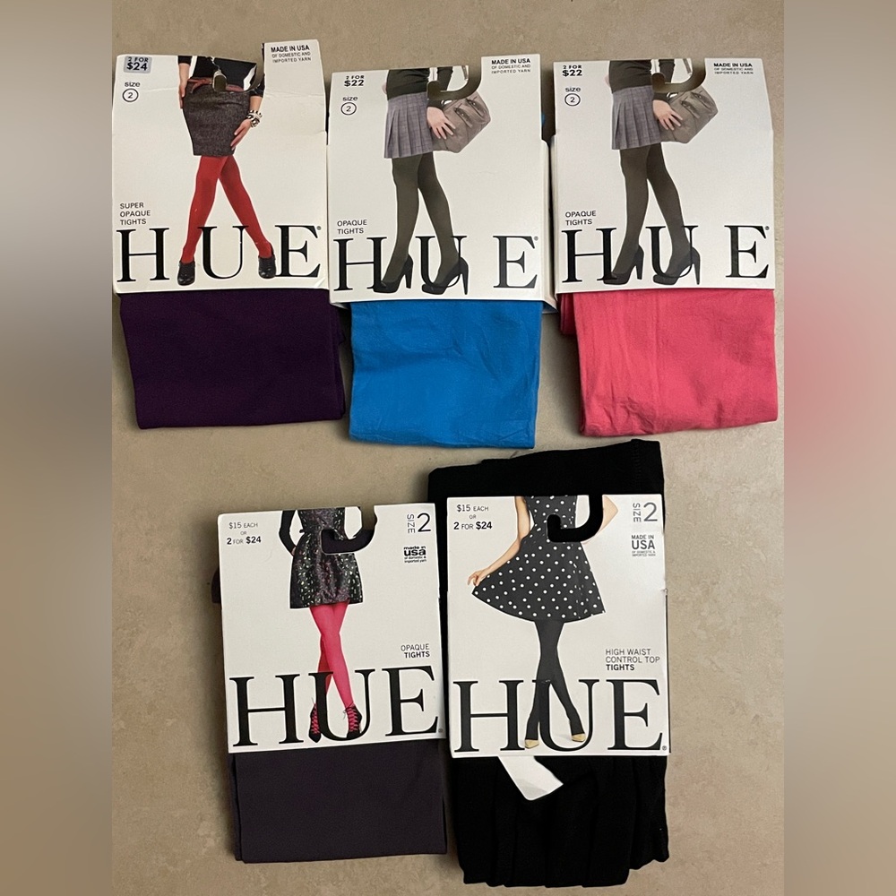 5 PACK - HUE Opaque Tights - Pink, Blue, Purple, Viiolet, Black SIZE 2